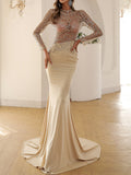 Woochic robe maxi longue moulante transparent brillante paillette dos nu sirene élégant soirée