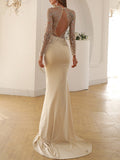 Woochic robe maxi longue moulante transparent brillante paillette dos nu sirene élégant soirée