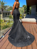 Woochic robe maxi longue sirene à fines brides brillante paillette sans manches élégant de soirée