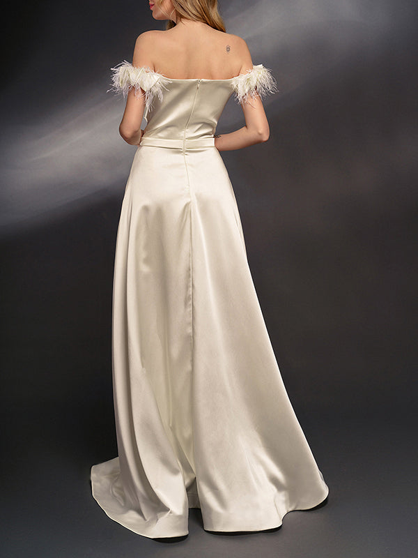 Woochic robe maxi longue unicolore fendu le côté fluide dos nu sans manches élégant de soirée pour mariage