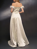 Woochic robe maxi longue unicolore fendu le côté fluide dos nu sans manches élégant de soirée pour mariage