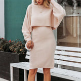Woochic robe pull deux-pièces col rond bretelles manches chauve-souris rose One size