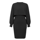 Woochic robe pull deux-pièces col rond bretelles manches chauve-souris noir One size