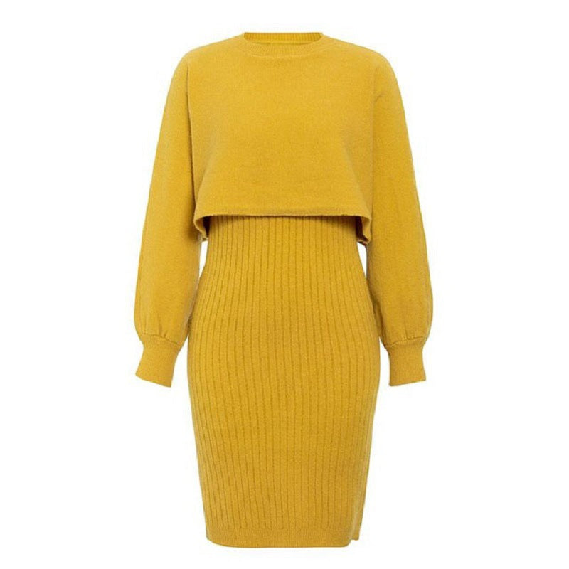 Woochic robe pull deux-pièces col rond bretelles manches chauve-souris jaune One size
