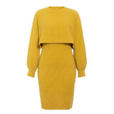 Woochic robe pull deux-pièces col rond bretelles manches chauve-souris jaune One size