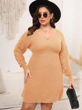 Woochic robe pull grande taille femme col en V cintrée manches longues orange 1XL