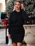 Woochic robe pull tricotée à capuche taille haute noir One size