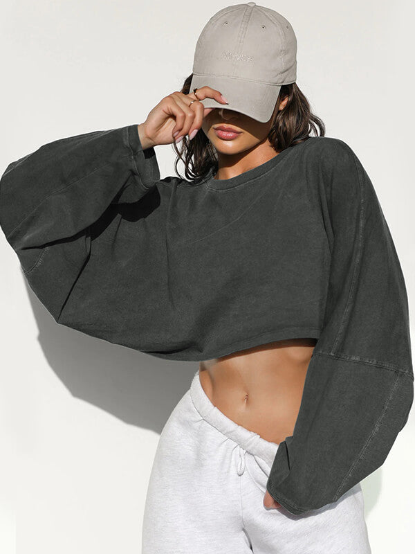 Woochic sweatshirt courte col rond femme décontracté mode