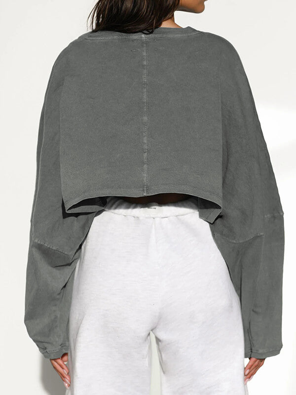 Woochic sweatshirt courte col rond femme décontracté mode