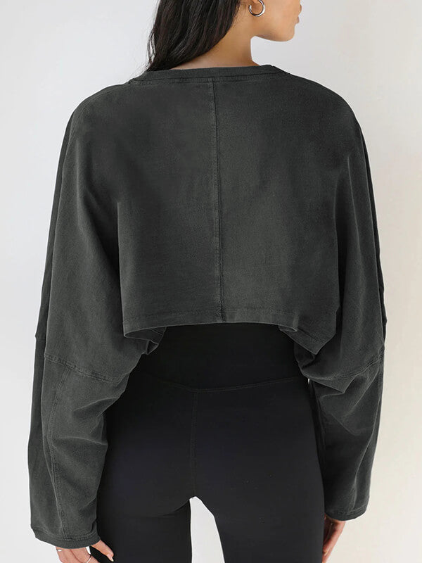 Woochic sweatshirt courte col rond femme décontracté mode