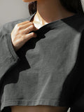 Woochic sweatshirt courte col rond femme décontracté mode