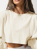 Woochic sweatshirt courte col rond femme décontracté mode