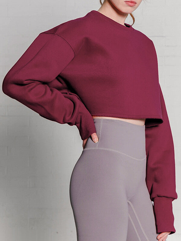 Woochic sweatshirt courte col rond manches longues femme mode Bordeaux S