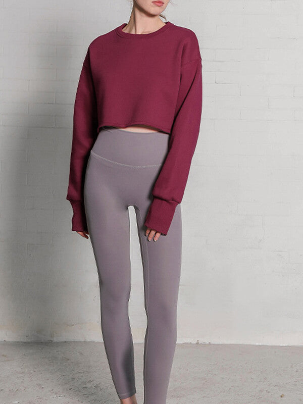 Woochic sweatshirt courte col rond manches longues femme mode