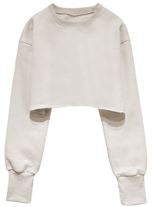 Woochic sweatshirt courte col rond manches longues femme mode Beige S