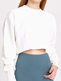 Woochic sweatshirt courte col rond manches longues femme mode Blanche S