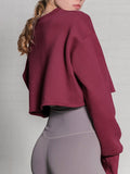 Woochic sweatshirt courte col rond manches longues femme mode