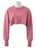 Woochic sweatshirt courte col rond manches longues femme mode Rose S