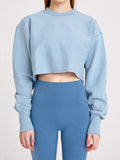 Woochic sweatshirt courte col rond manches longues femme mode Bleu S