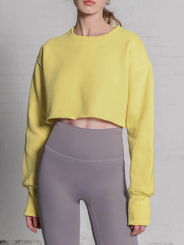 Woochic sweatshirt courte col rond manches longues femme mode Jaune S