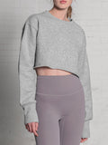 Woochic sweatshirt courte col rond manches longues femme mode Gris S