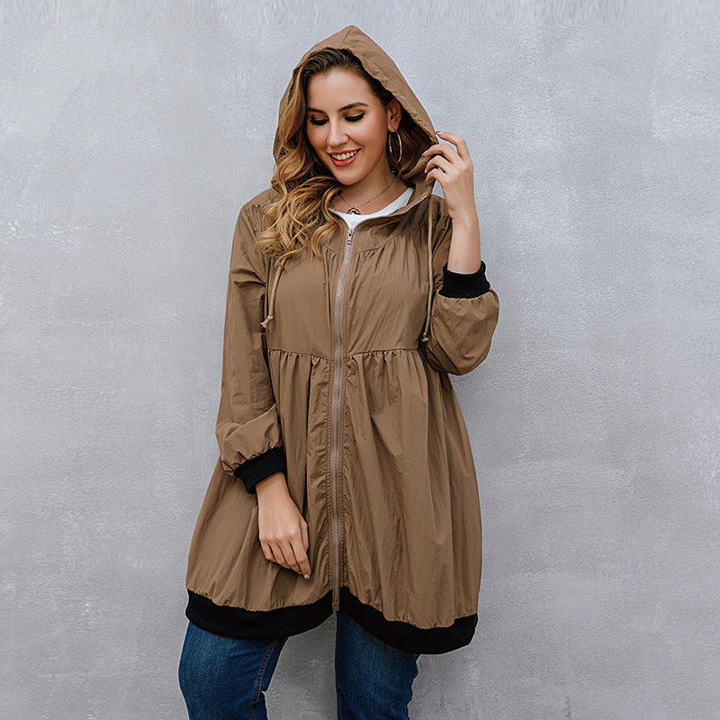 Woochic veste grande taille femme à capuche décontractées marron 1XL