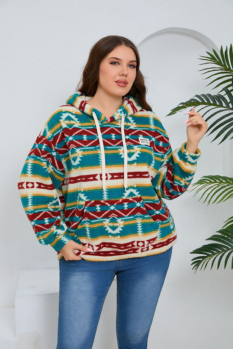 Woochic veste grande taille femme à capuche imprimé polaire
