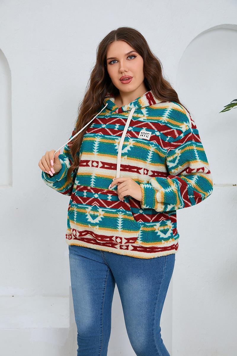 Woochic veste grande taille femme à capuche imprimé polaire