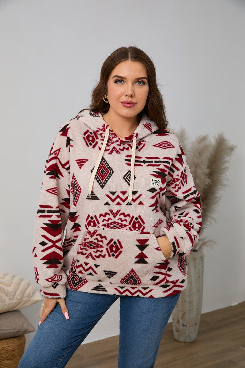 Woochic veste grande taille femme à capuche imprimé polaire