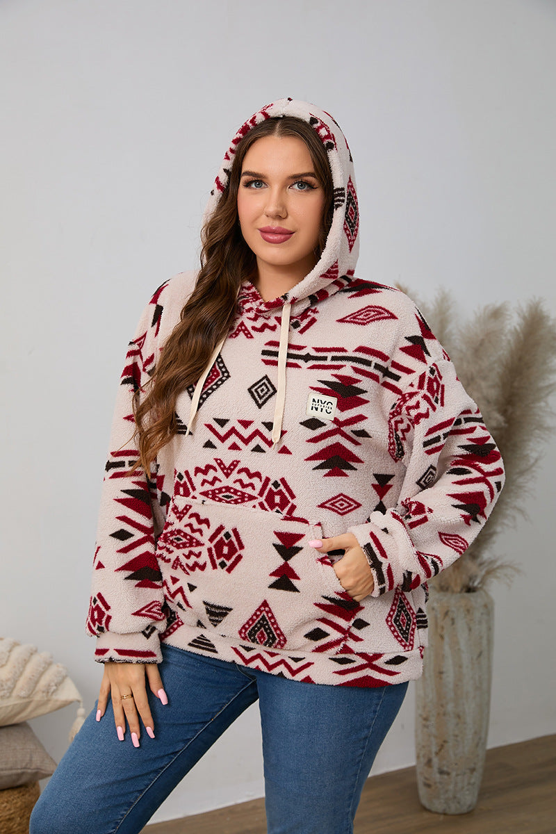 Woochic veste grande taille femme à capuche imprimé polaire rouge 1XL
