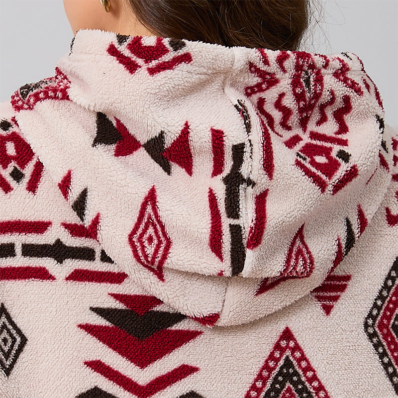 Woochic veste grande taille femme à capuche imprimé polaire