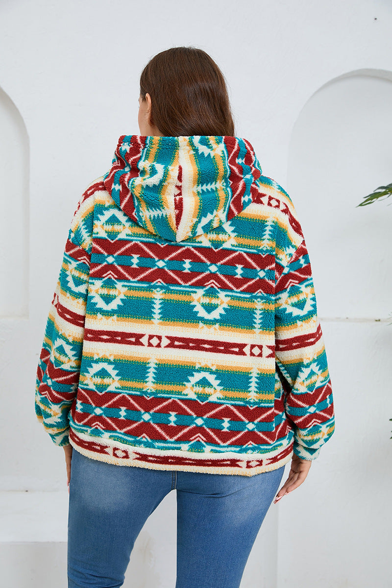 Woochic veste grande taille femme à capuche imprimé polaire