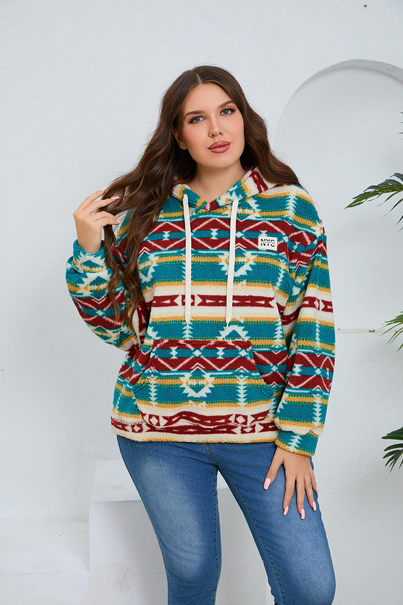 Woochic veste grande taille femme à capuche imprimé polaire