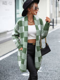 Woochic veste pour femmes cardigan à carreaux couleur contrasté