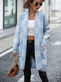 Woochic veste pour femmes cardigan à carreaux couleur contrasté bleu S