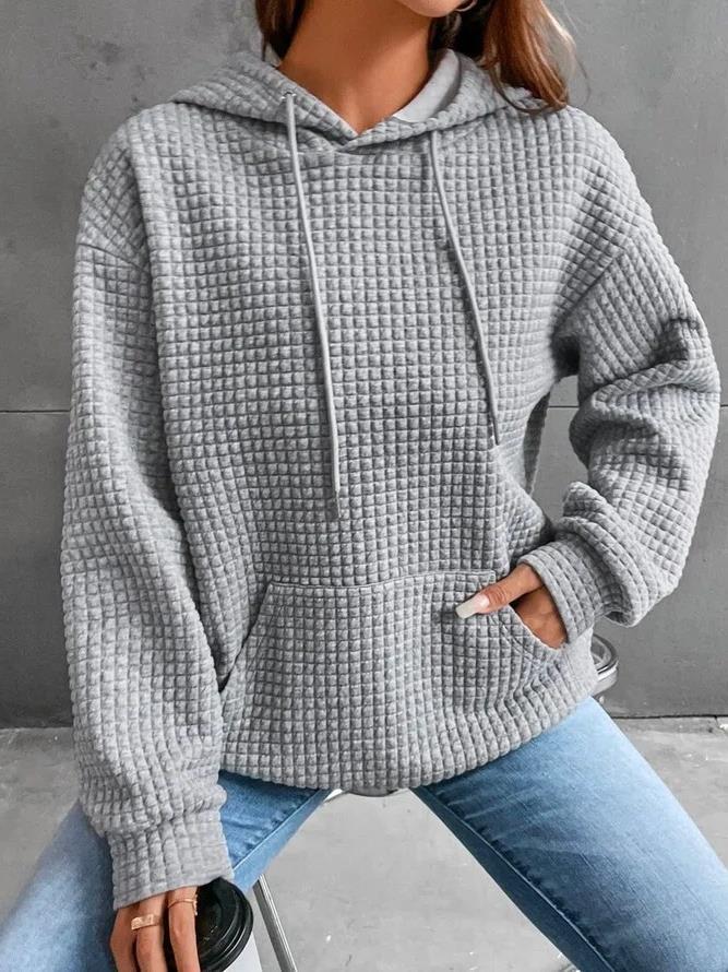 Woochic veste pour femmes col en rond à capuche gaufré gris S
