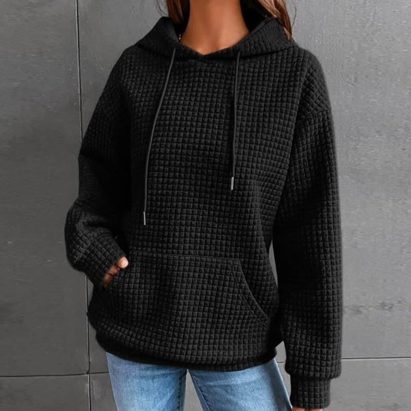 Woochic veste pour femmes col en rond à capuche gaufré noir S