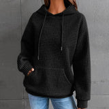 Woochic veste pour femmes col en rond à capuche gaufré noir S