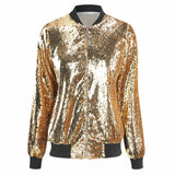 Woochic veste pour femmes col montant paillettes scintillantes doré S