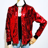 Woochic veste pour femmes col montant paillettes scintillantes rouge S