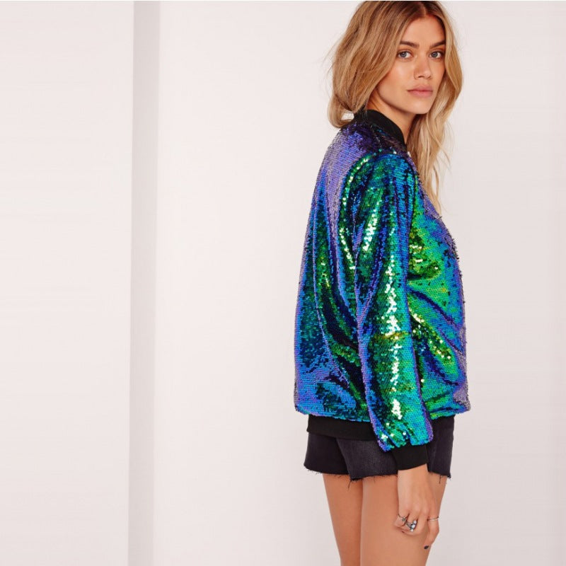 Woochic veste pour femmes col montant paillettes scintillantes