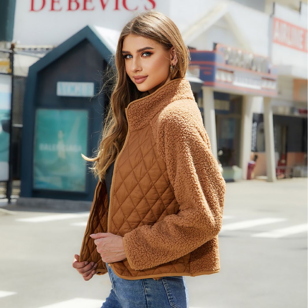 Woochic veste pour femmes col montant peluche double face