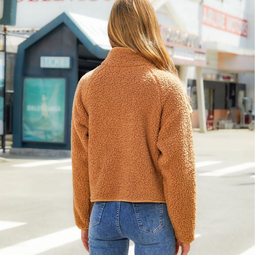 Woochic veste pour femmes col montant peluche double face