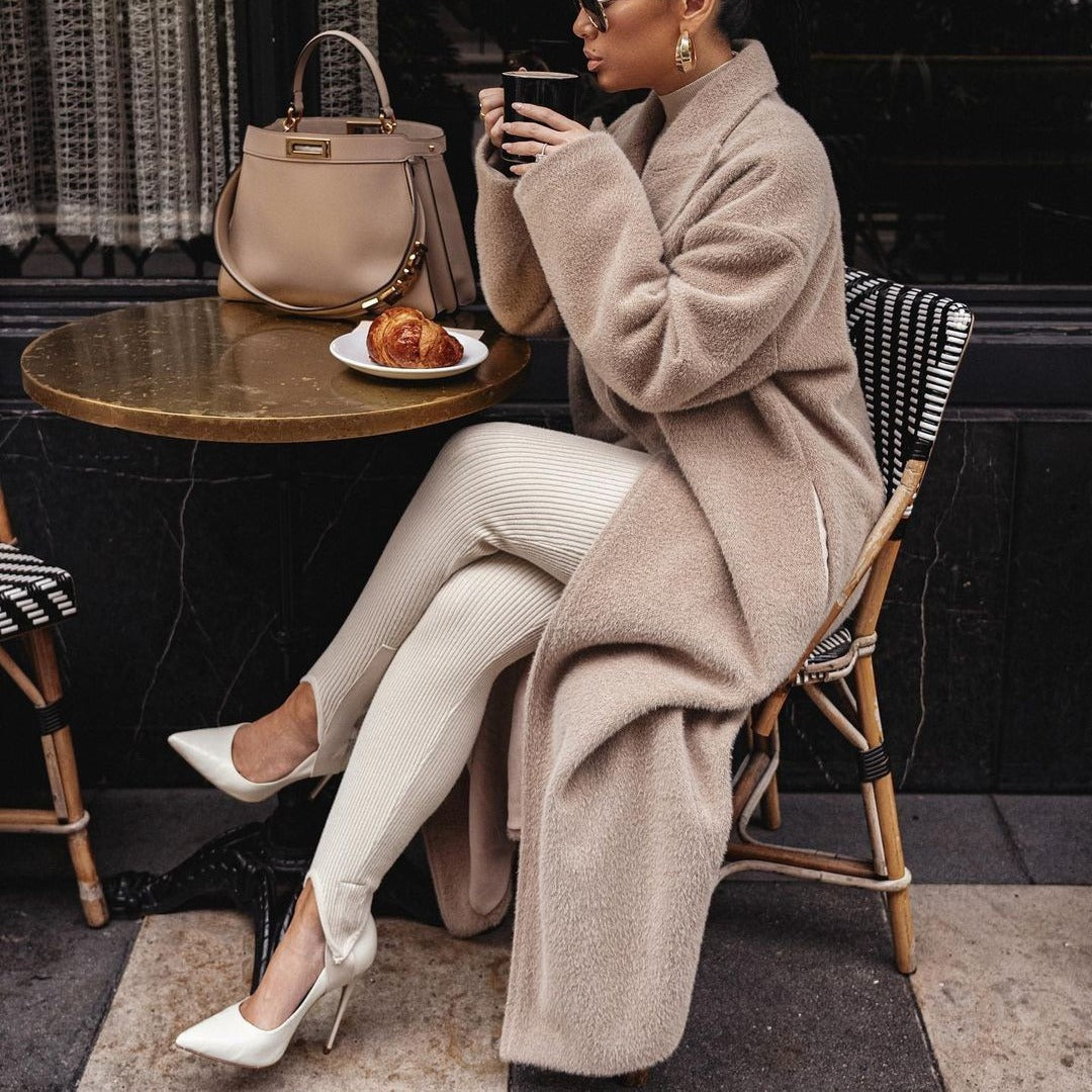 Woochic veste pour femmes col revers en peluche manches longues
