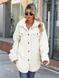 Woochic veste pour femmes col revers en peluche simple boutonnage blanc S