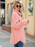 Woochic veste pour femmes col revers en peluche simple boutonnage