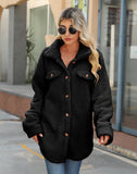 Woochic veste pour femmes col revers en peluche simple boutonnage noir S
