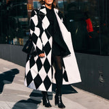 Woochic veste pour femmes col revers en tweed à carreaux noir 1 S