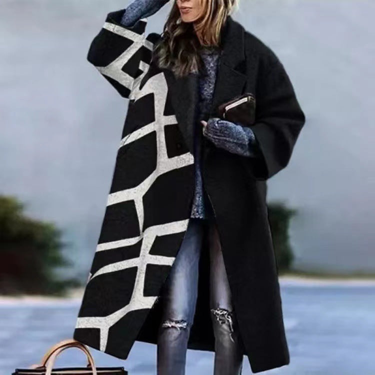 Woochic veste pour femmes col revers en tweed à carreaux noir S