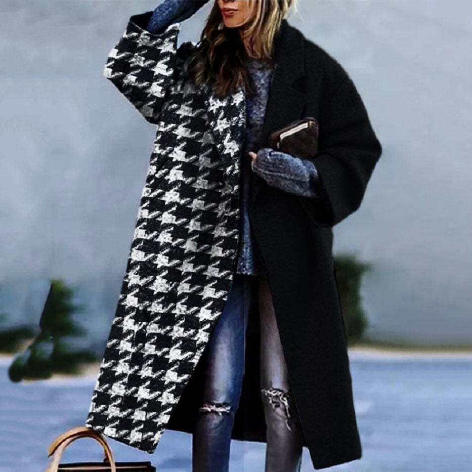 Woochic veste pour femmes col revers en tweed à carreaux noir 3 S